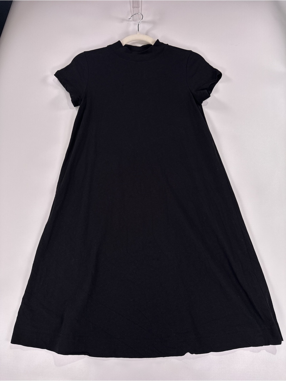 Everlane Mock Neck Short Sleeve 100% Cotton Swing Dress Black S - Picture 4 of 9